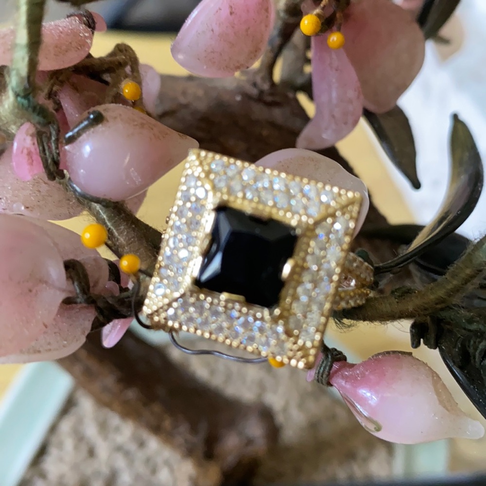 Vintage 925 black onyx white sapphire ring
